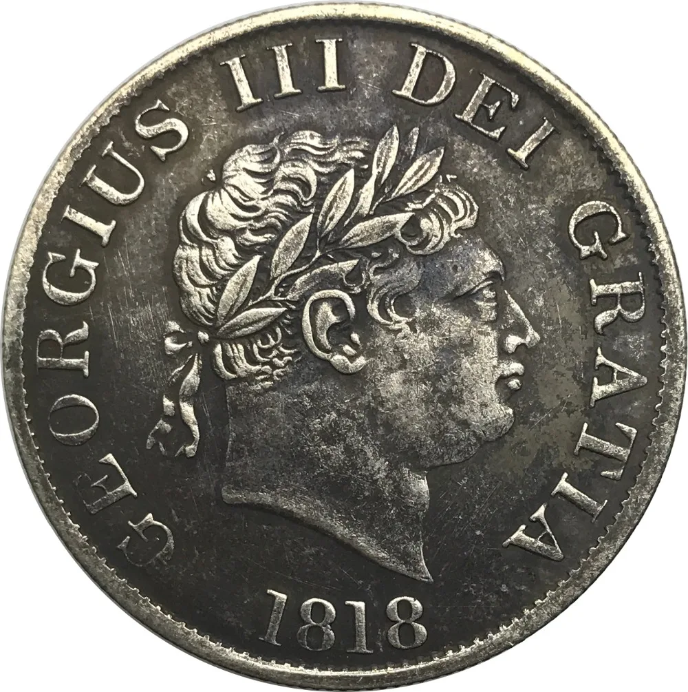 

United Kingdom 1818 Small Laureated Head Right 1/2 Crown 90% Silver George II DEI GRATIA High Imitation Copy Coin