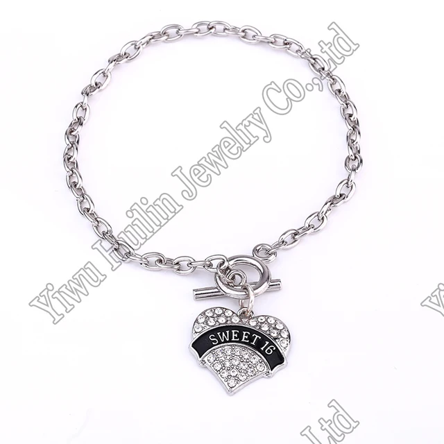 Us 5 61 8 Off Drop Shipping Fashion Rhodium Plated With Crystals Sweet 16 Heart Charm Bracelet In Chain Link Bracelets From Jewelry Accessories Us 5 61 8 Off Drop Shipping Fashion Rhodium Plated With Crystals Sweet 16 Heart Charm Bracelet In Chain Link Bracelets From Jewelry Accessories