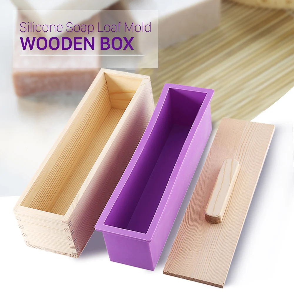

1200/900g Rectangle Silicone Soap Loaf Mold Wooden Box DIY Making Tools For Making Loaf Swirl Soap Moulds