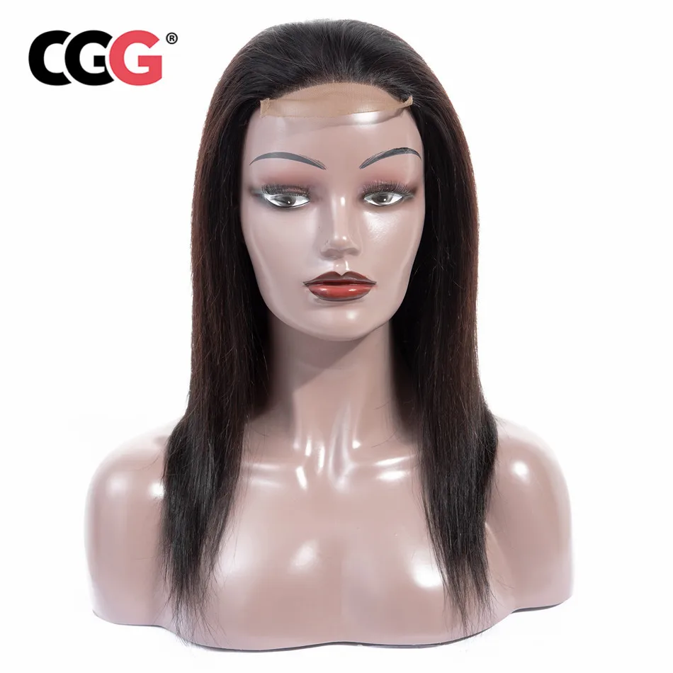CGG 4*4 Lace Frontal Human Hair Wigs Brazilian Non-Remy Hair Straight Human Hair For Black Women Natural Color Medium Brown -