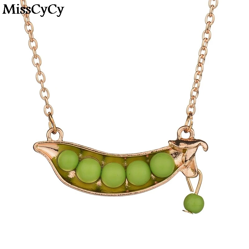 

MissCyCy 2016 Fashion Statement Jewelry Japanese Style Cute Green Pea Pendant Necklace Collar Sweater Necklace Women Gift
