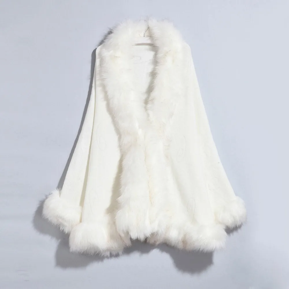 Bohoartist Casual Cape Overcoat Women Winter 2019 Batwing Sleeve Faux Fox Fur Collar Elegant Fashion Cardigan Coat Ponchos