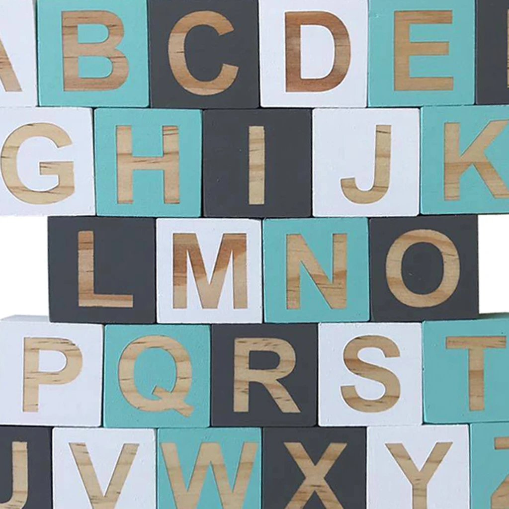 26Pcs Wooden English Alphabet Block Letters Kids Educational Game Toys Wood DIY Craft Home Wedding Party Decor Photo Prop