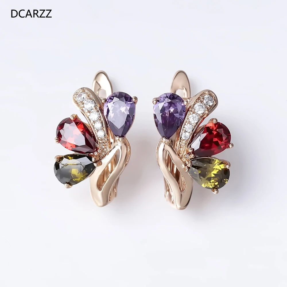 

DCARZZ Beautiful Earrings Natural Zircon Cute Gold Stud Earrings Gift Women Red Blue Crystal Small Earings Trendy Jewelry