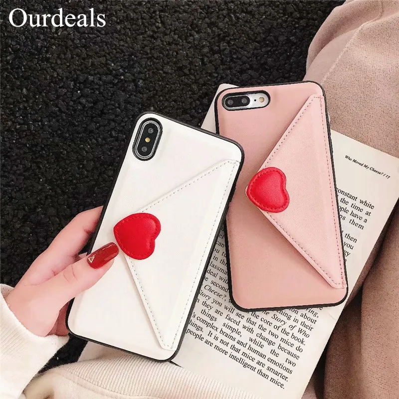 

Ourdeals Luxury Love Heart Leather Phone Case for iPhone 7 8 6 6s Plus X XR XS Max Fashion Cute Wallet Back Cover Funda