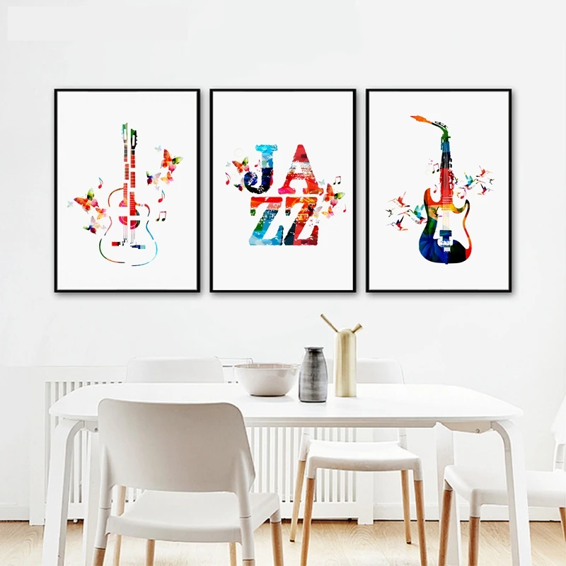 

Colorful Music Guitar Poster Canvas Art Print Wall Picture , Jazz Music With Musical Symbols Canvas Painting Art Home Decor
