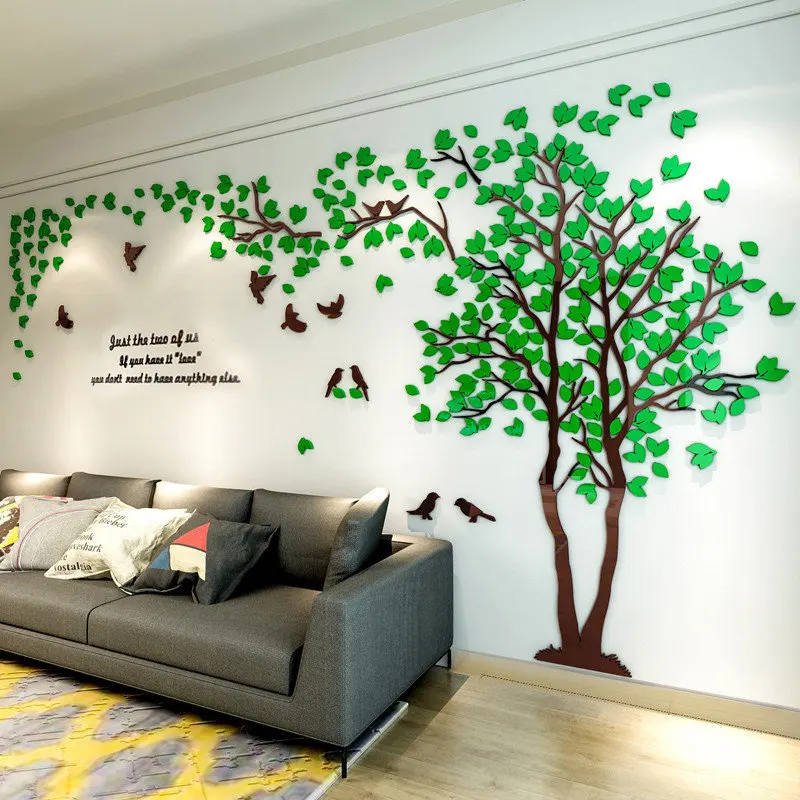 Online Pegatinas de pared espejo acrílico árbol 3D DIY arte TV Fondo pared cartel decoración del hogar dormitorio sala de estar