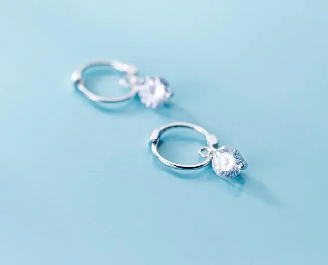 

small 100% Authentic Real 100% 925 Sterling Silver fine Jewelry White Zirconia crystal Hoop Huggie Earrings GTLE2408