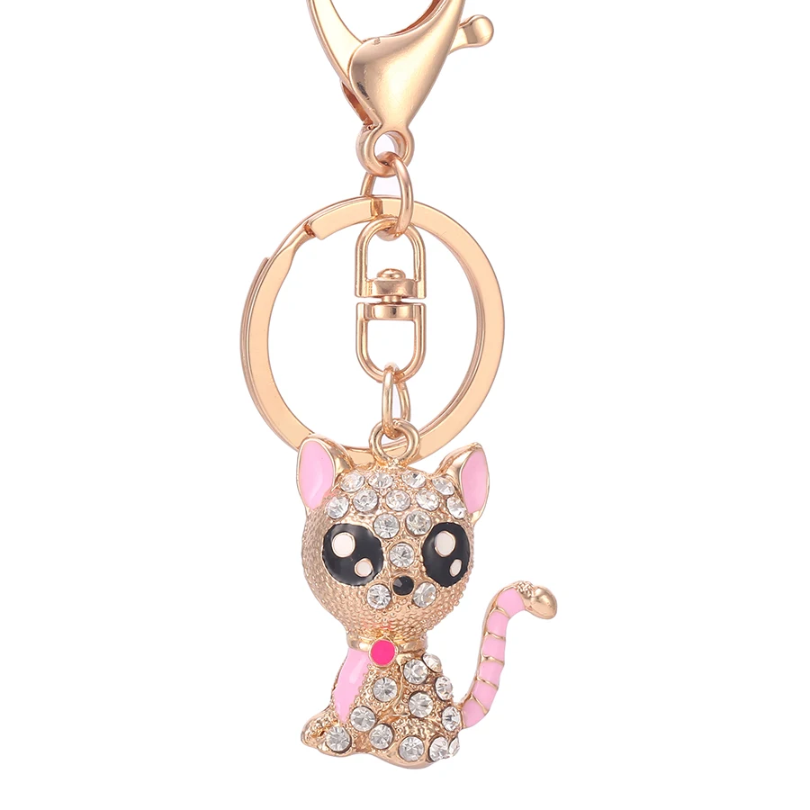 Zinc Alloy Cute Cat Rhinestone Keychain Luxury Ladies Car Key Chain