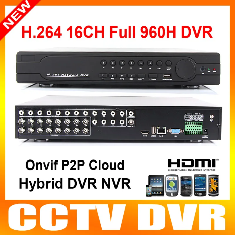 New HD Full 960H 16Ch CCTV DVR Recorder Full D1 1080P HDMI Output HVR NVR DVR 3 In One Mobile Phone & Network View DVR Recorder