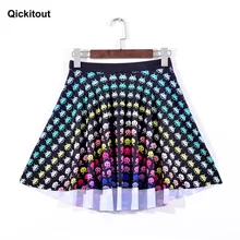 Quickitout Лидер продаж Летний стиль Для женщин плиссированная юбка с рисунком маленького монстра и с принтом в виде черепа, юбки выше Юбки До Колена, Прямая поставка, S-4XL