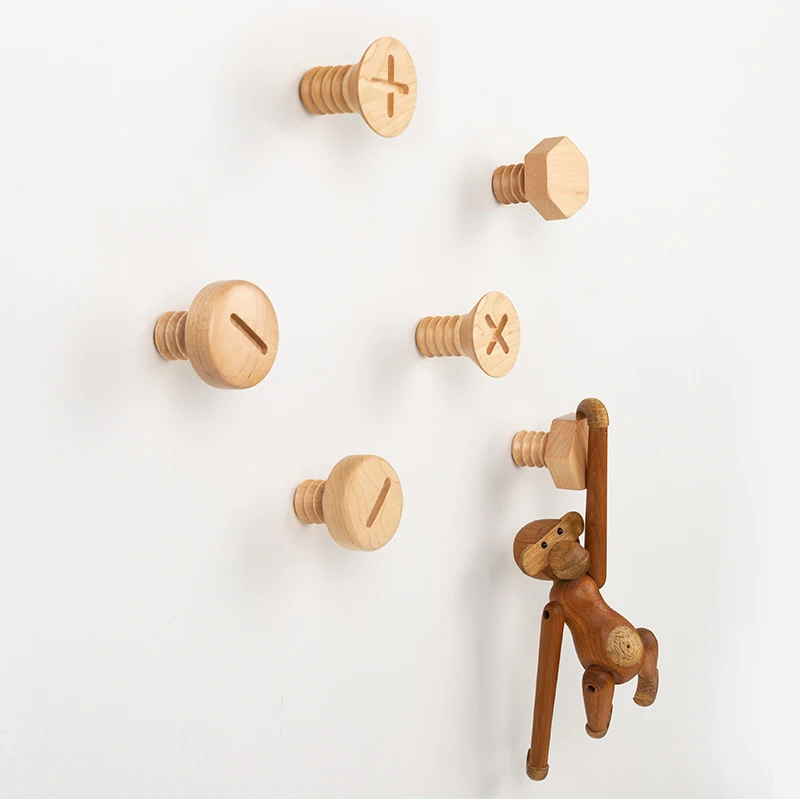 

Natural Wood Clothes Hanger Wall Mounted Key Holder Coat Hook Hat Scarf Sundries Rack Bathroom Home Decor Handbag Storage Hanger