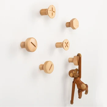 

Natural Wood Clothes Hanger Wall Mounted Key Holder Coat Hook Hat Scarf Sundries Rack Bathroom Home Decor Handbag Storage Hanger