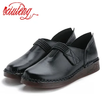 

Xiuteng Spring Leather Retro Platform Women's Shoes Soft Bottom Casual Mother Cow Leather Round Head Flat Shoes Large size 41