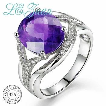 

L&zuan Natural 4.71CT Amethyst Rings for Women 925 Sterling Silver Fine Jewelry Cubic Zircons Party Ring Female Accessories