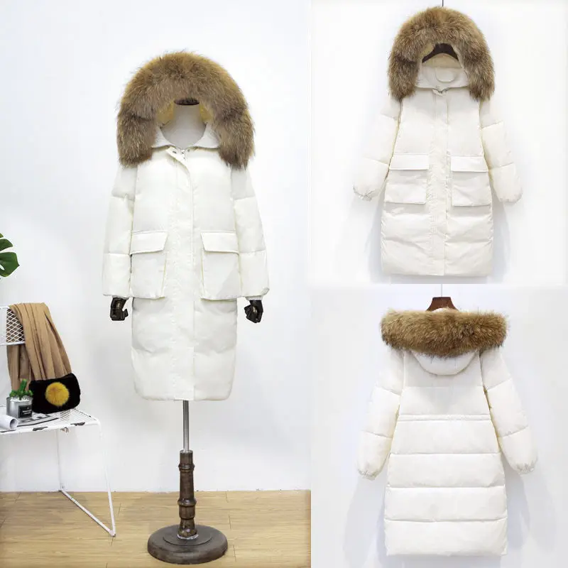 Laveur Duvet Mode Canard Grand À De Neige Hiver Black Réel Collier Long Parkas yellow Femmes Capuchon Raton Fourrure Veste Femelle Manteau Poches white Outwear Blanc qYwIYOr