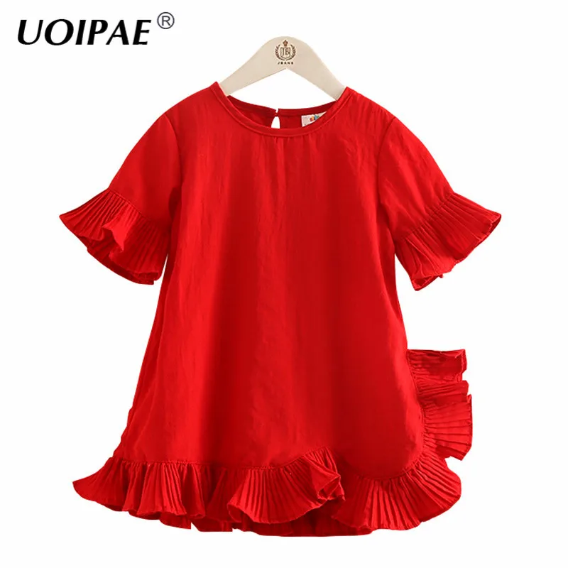 

UOIPAE Girls Party Dress 2018 Summer Fashion Lotus Leaf Dress For Girls Kids Speaker Sleeves Cute Kids Clothes Girls 4954W