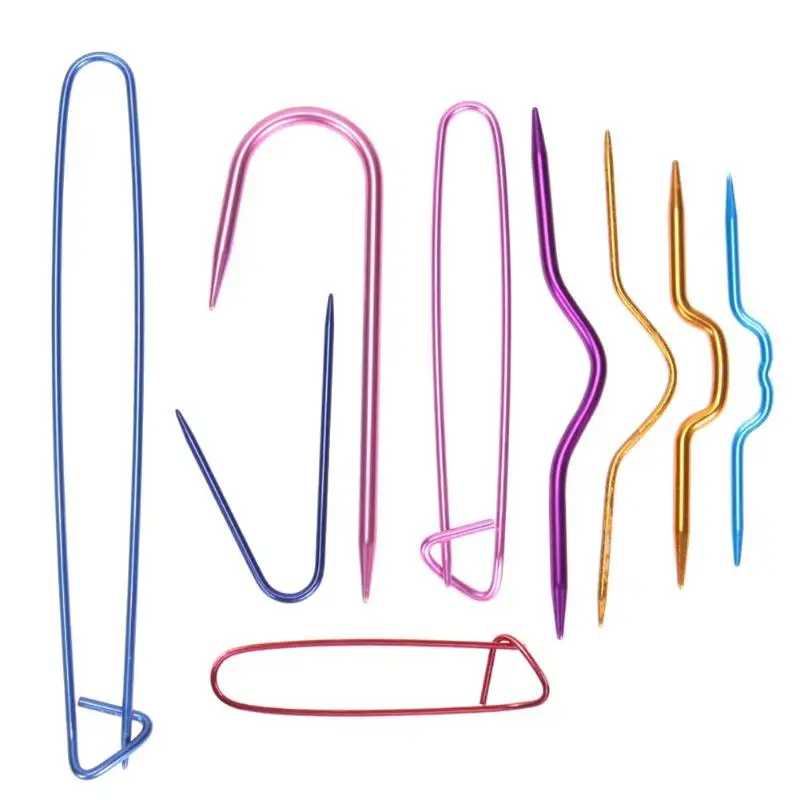 

9pcs/set DIY Crochet Hooks Twist Sewing Needles U Shape Needles Antiskid Pins for Weaving Crochet Hooks Knitting Tools Kit