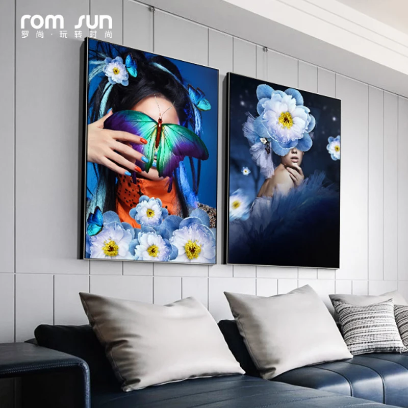 Современная девушка и цветок скандинавский постер Каванс живопись настенные художественные картины для гостиной домашний декор модные HD плакаты и принты