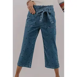 Женские джинсы со шнуровкой, повседневные свободные джинсы с высокой талией, лето 2019, набор шарфов, Широкие джинсовые штаны, длинные брюки