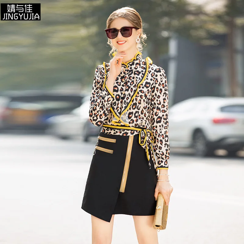 

New spring 2019 women s irregular printing printed flounce shirt short skirt outfit