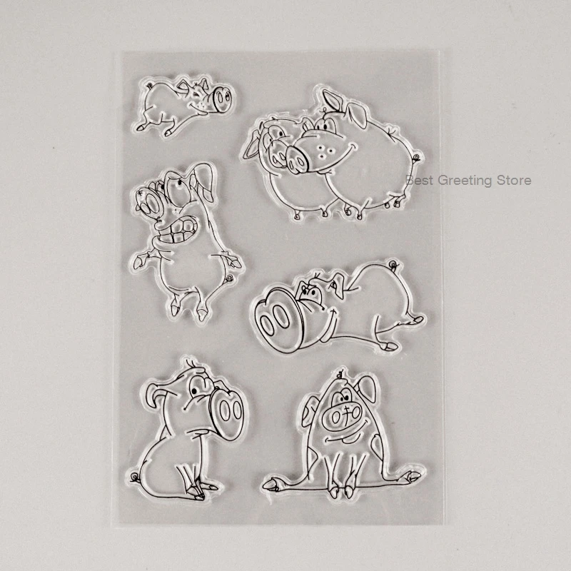 

Eno Greeting Scrapbooking Stamp Funny 6 Pig Stamps Clear Silicone Crafting Stamps Card Making Supplies