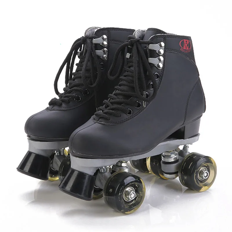 Double Row Two Line Roller Skates Shoes Black Women Lady Adult Patines
