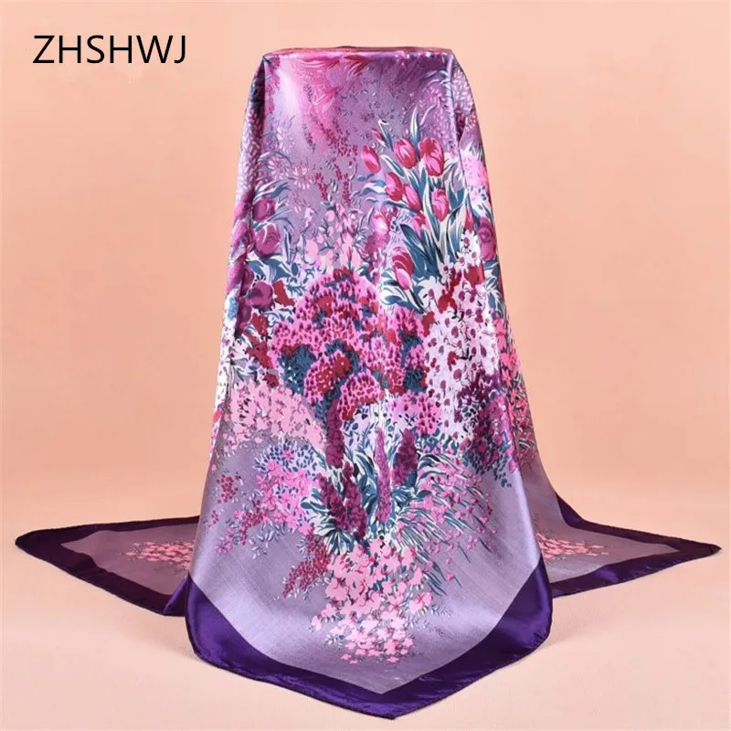 

[ZHSHWJ]90*90CM flower pattern women scarf, spring and summer women's decorative shawl, luxury big square scarf, fashionHijab