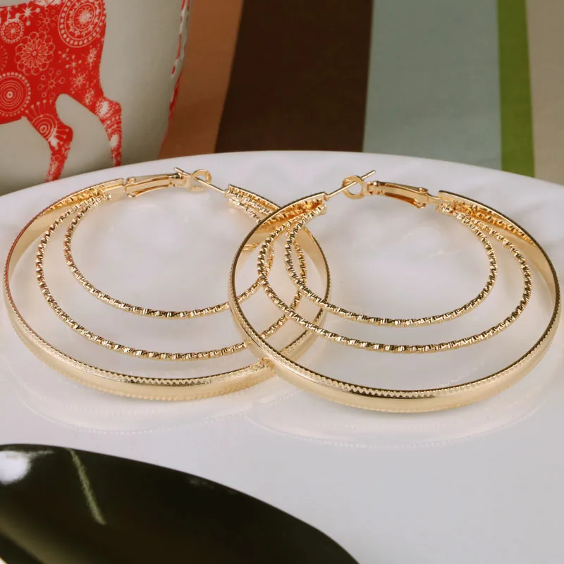 

Hgflyxu Gold color Large hoop Earrings for women Big Earing round 6cm Girl's Jewelry
