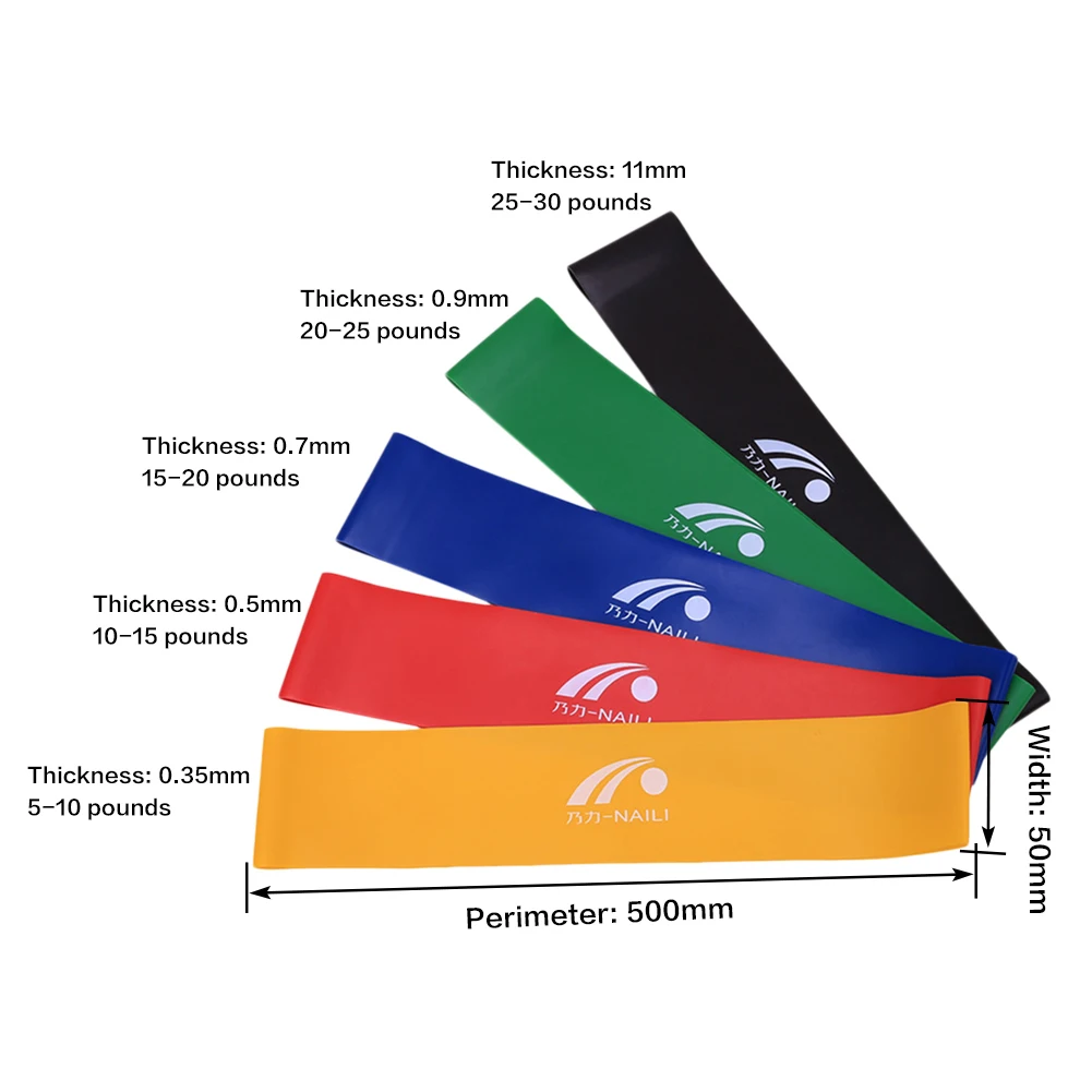 5 цветов Йога сопротивление резинки Крытый открытый фитнес-оборудование 0,35 мм-1,1 мм Пилатес спортивные тренировки эластичные ленты