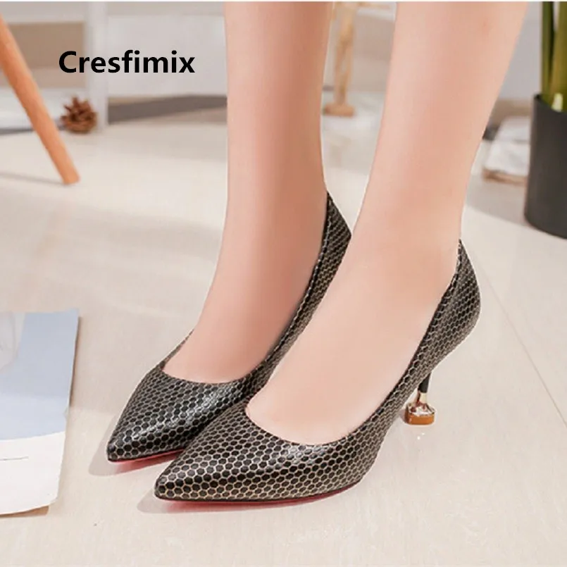 Women Fashion Comfortable High Quality Pu Leather Black High Heel Shoes Lady Cool Street Silver Shoes Mujer Tacones Altos E3201