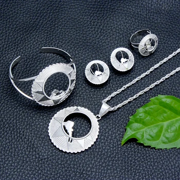 

Silver Color Eritrea Set Jewelry Pendant Rope Earrings Dubai Wedding Ethiopia Jewelry