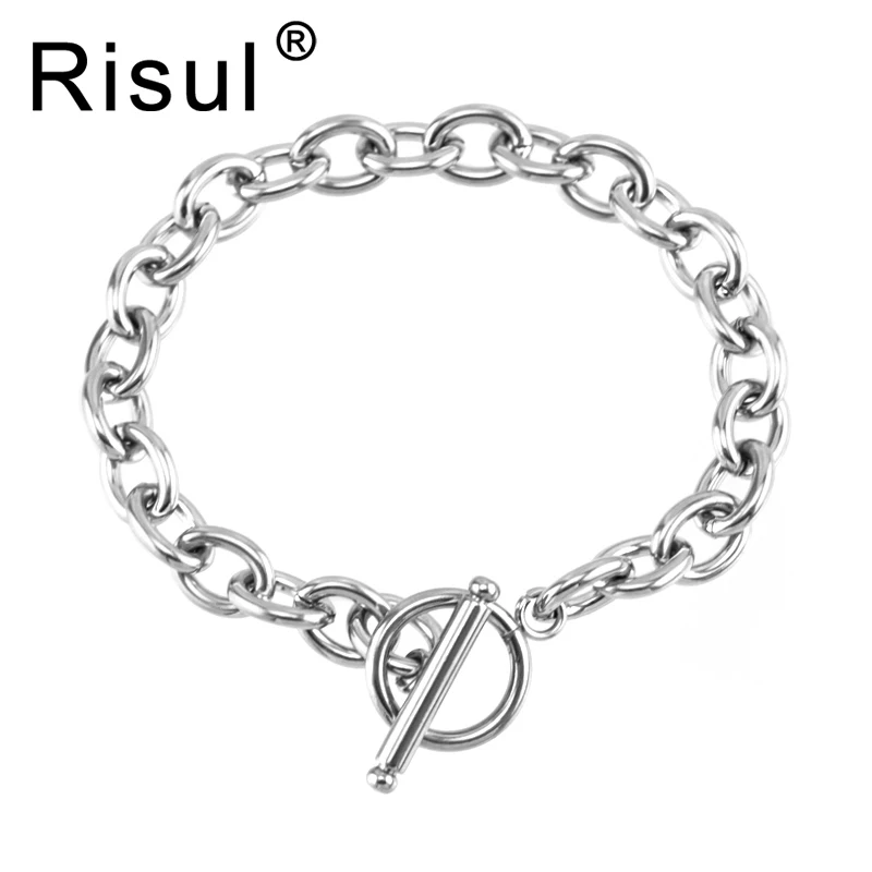 

Risul Stainless Steel T Bar Bracelets for Mens Women Toggle Clasps Connectors Bangle Rolo 4/6/8mm Chain Gift Cuff Bangles