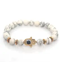 8 мм белый браслет из натурального камня для мужчин и женщин защитный амулет рука Фатимы эластичные мужские браслеты ювелирные изделия