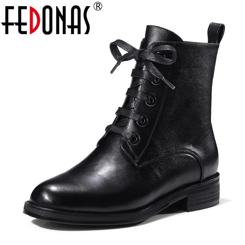 

FEDONAS Fashion Women Genuine Leather Ankle Boots Square Toe Autumn Winter Short Ladies Shoes Woman Female New Motorcycle Boots