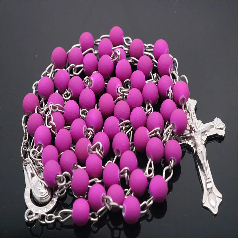 

Новый Шарм 6 мм фиолетовые четки, Пластиковые Бусины, длинная цепочка, сделай сам, женское ожерелье, крест Иисуса Христа, подвеска, модное ожерелье, ювелирные изделия