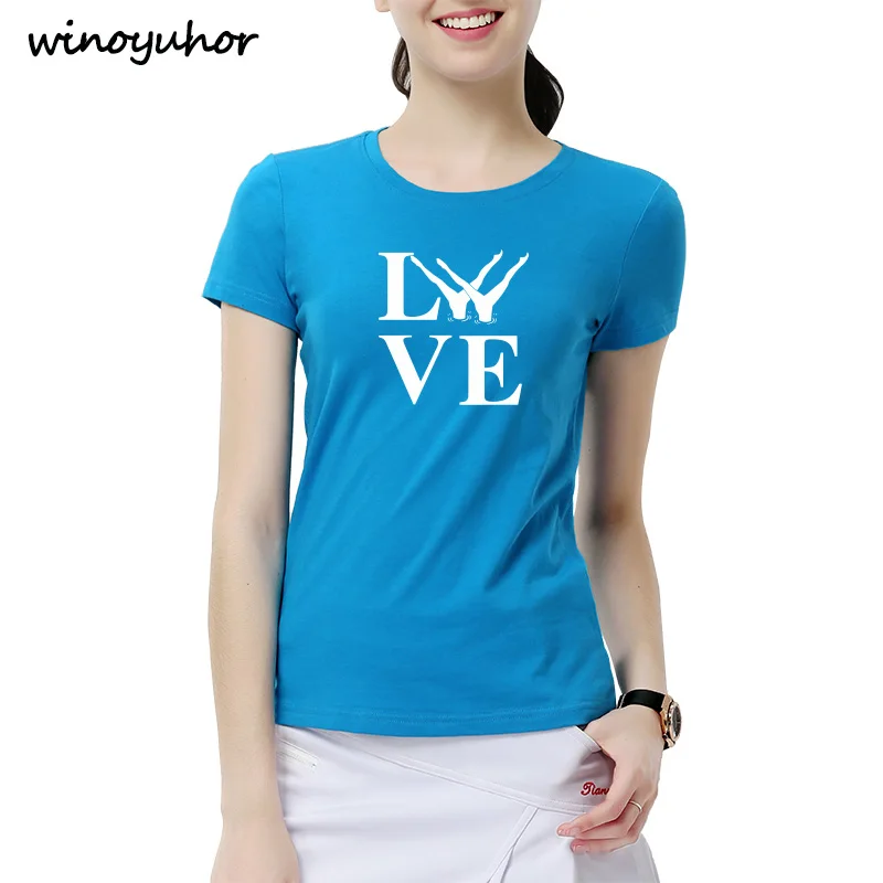 

Love Synchronized Swimming Printed T-shirts Women Summer Fashion Casual Short Sleeve T Shirt Fitness O-neck Tops For Girl