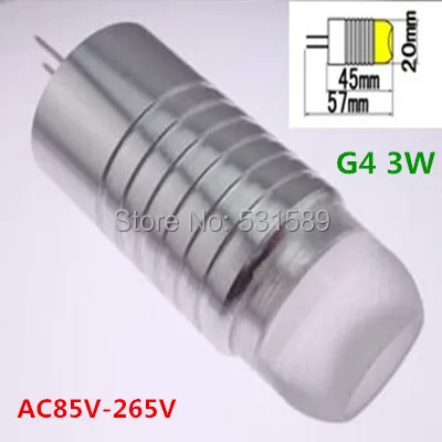

50PCS 3W G4 LED 220v 110V G4 crystal lamp AC85V-265V light pardew ceramic G4 light