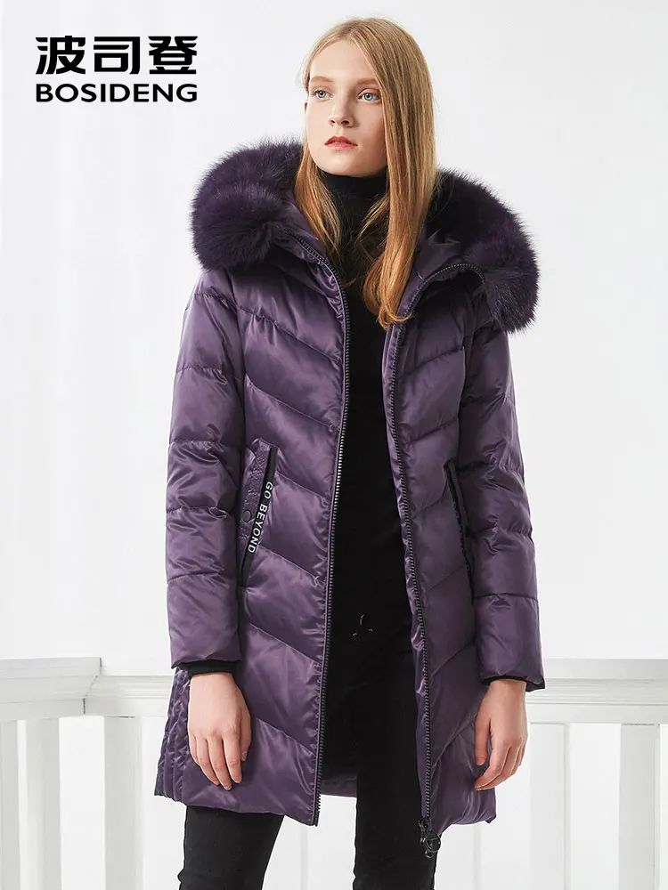 BOSIDENG women down coat winter thick down jacket mid-long real fur collar thick parka embroidery fabric oversize B70141046BWL