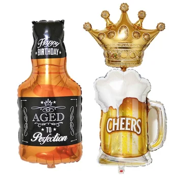 

Large Gold Crown Whiskey Bottle beer cup Foil Balloon Bar Happy New Year Birthday Party Wedding Celebration Decoration Love you