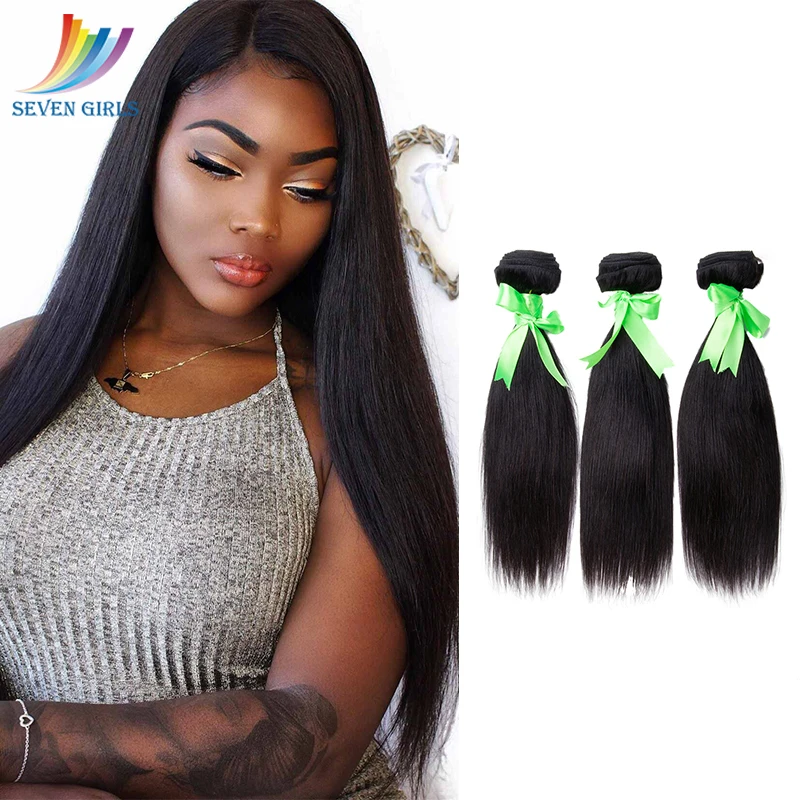 

Sevengirls Raw Indian Hair Bundles Grade 10A Straight Human Hair 3 Bundles Natural Color 100% Virgin Hair No Tangle No Shedding