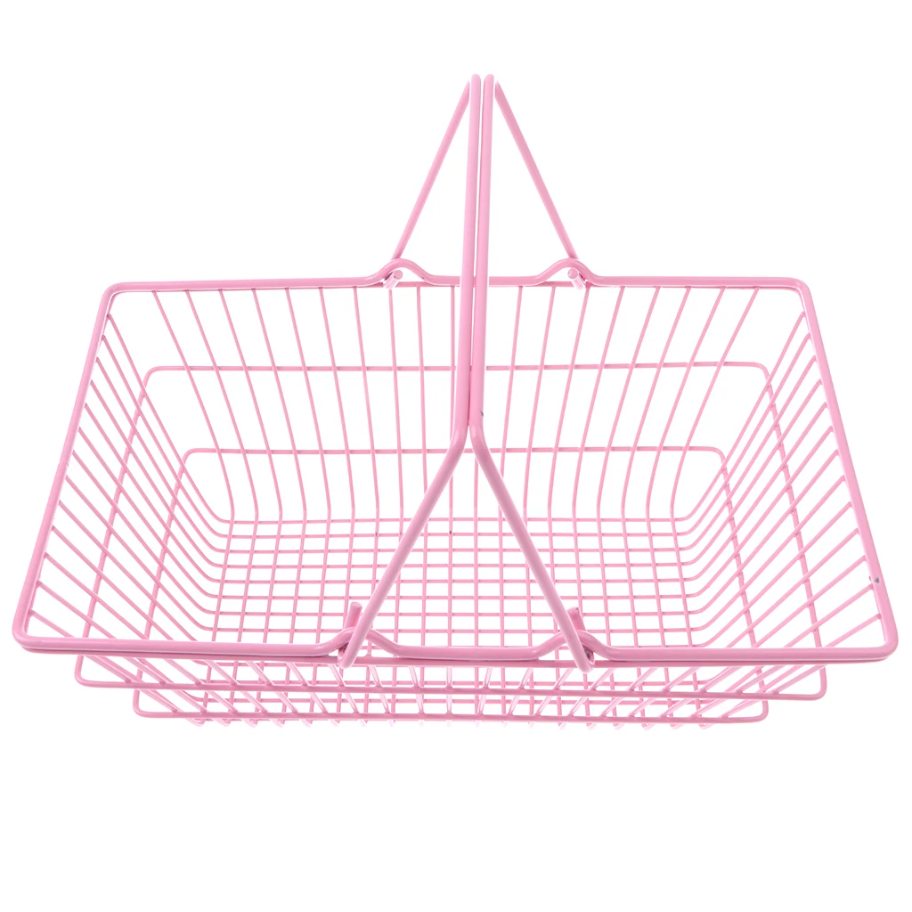 2pcs Kids Mini Metal Supermarket Shopping Basket For Kitchen Fruit Vegetable Food Grocery Storage Pretend Play Tools Toy Gifts