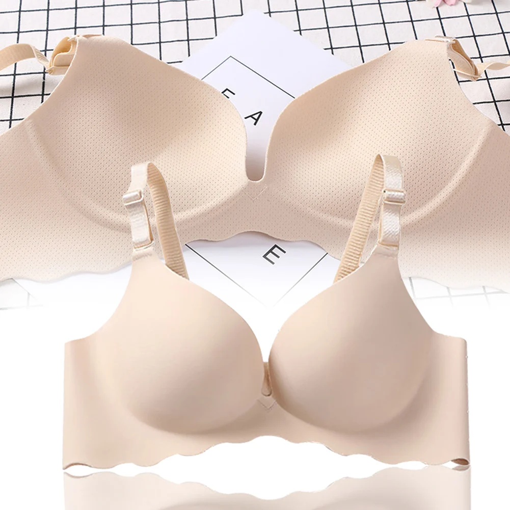 Women Bra No Rims No Trace Soft Intimates Breathable Smooth Gather Underwear Elasticity Solid One Piece Seamless