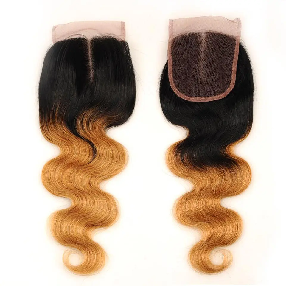 Pinshair предварительно цветные Омбре перуанские волнистые волосы с закрытием медовый блонд 1B 27 человеческие волосы 4 пучка с закрытием не Реми