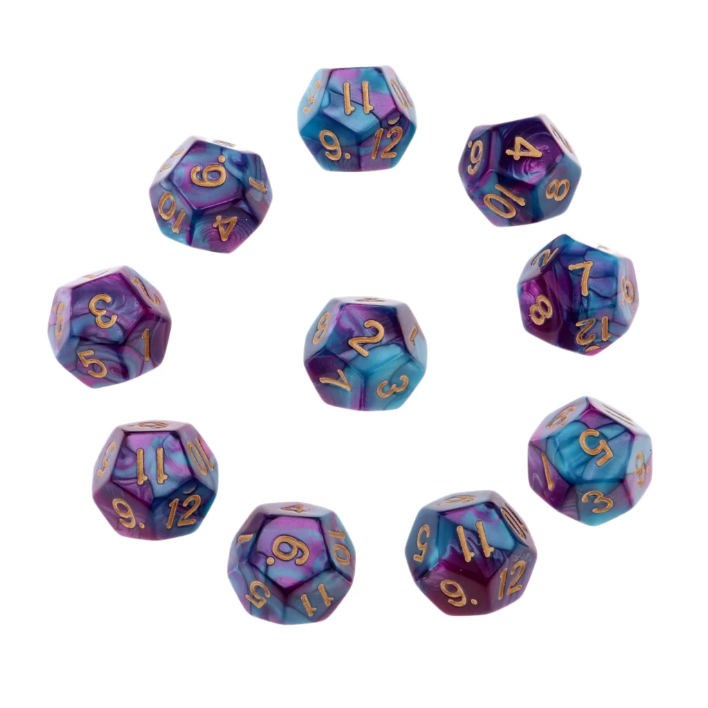Pack of 10 Multi-sided Dice Polyhedron Dice Set D12 for D&D / TRPG Tabletop Game Role Playing Dices