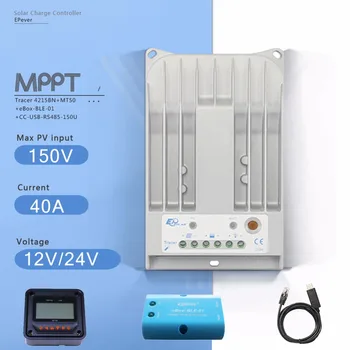 

Tracer 4215BN MPPT 40A Solar Charge Controller 12V 24V Auto solar Charge Regulator with MT50 Meter Ebox BLE Module and USB Cable