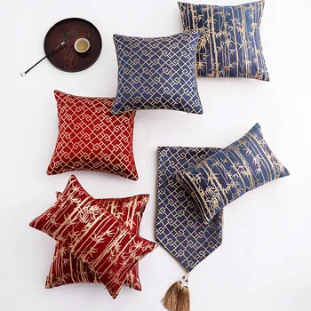 

30x50/45x45cm Chinese breeze bamboo pattern satin jacquard cushion cover vintage pillowcase sofa throw pillow cover backrest