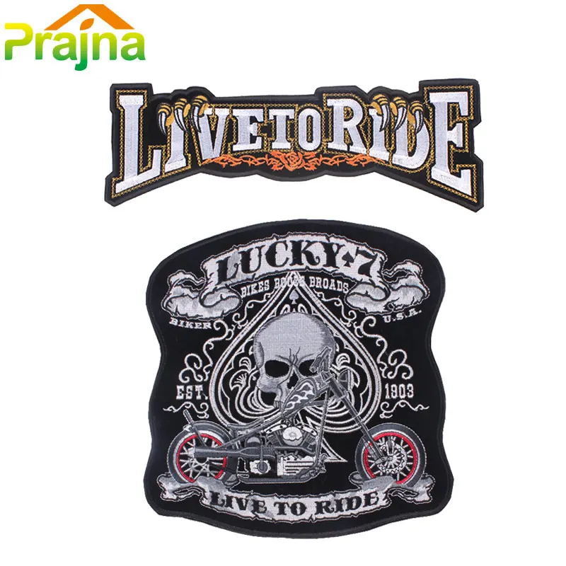 

2PCS Skull Letter Patch Biker Iron On Cheap Embroidered Large Motorcycle Patches For Clothes Big Back Patch Tiger Set Punk Vest