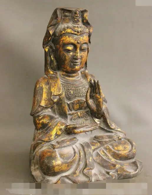 

S3791 18" Tibet Temple Buddhist Old Bronze Gilt GuanYin Kwan-yin Goddess Buddha Statue