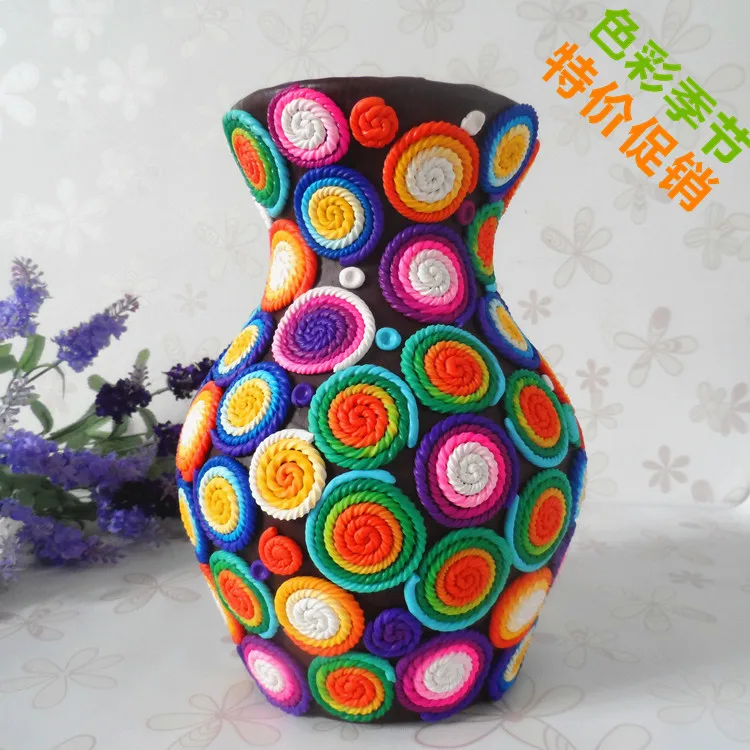 Household Fake Flower Adornment Is Placed Polymer Clay Vase